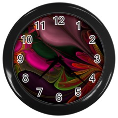 Fractal Abstract Colorful Floral Wall Clock (black) by Pakrebo