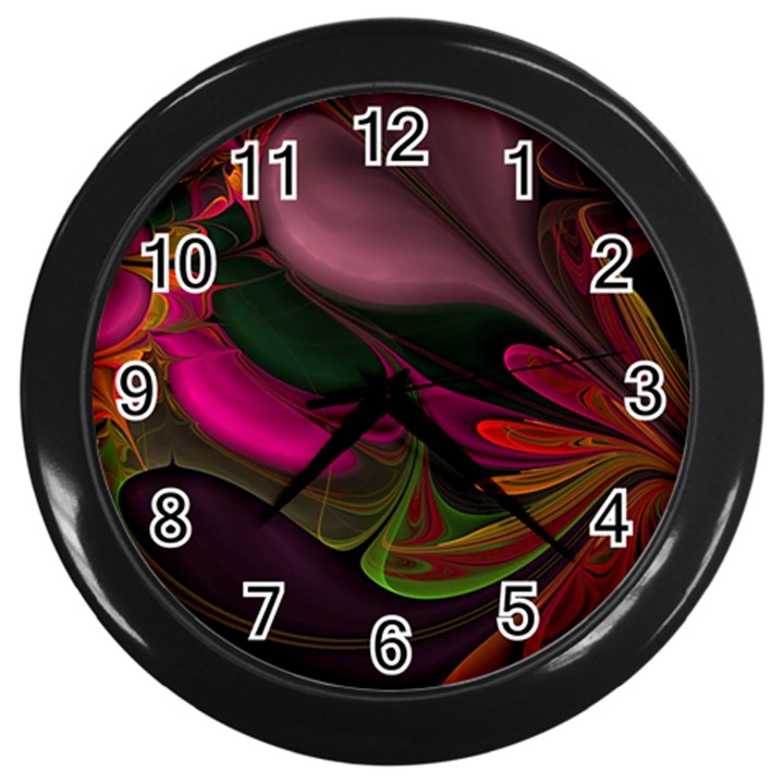 Fractal Abstract Colorful Floral Wall Clock (Black)