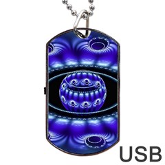 Fractal Blue Sphere 3d Pattern Dog Tag Usb Flash (one Side) by Pakrebo