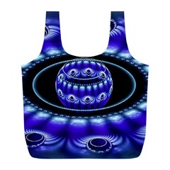 Fractal Blue Sphere 3d Pattern Full Print Recycle Bag (l) by Pakrebo