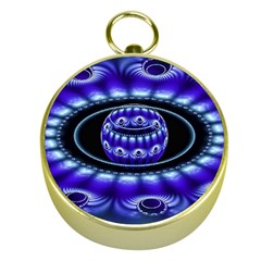 Fractal Blue Sphere 3d Pattern Gold Compasses by Pakrebo