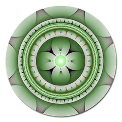 Fractal Mandala Green Purple Magnet 5  (round) by Pakrebo