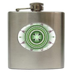 Fractal Mandala Green Purple Hip Flask (6 Oz) by Pakrebo