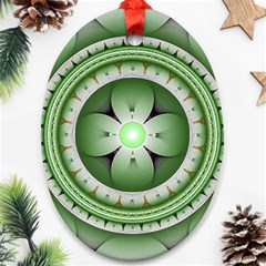 Fractal Mandala Green Purple Oval Ornament (two Sides) by Pakrebo