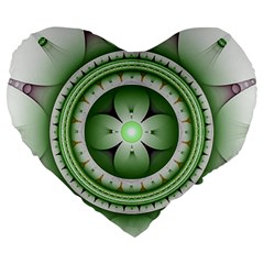 Fractal Mandala Green Purple Large 19  Premium Flano Heart Shape Cushions by Pakrebo