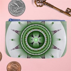 Fractal Mandala Green Purple Large Coin Purse by Pakrebo