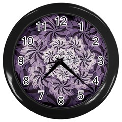 Fractal Floral Striped Lavender Wall Clock (black) by Pakrebo