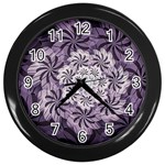 Fractal Floral Striped Lavender Wall Clock (Black) Front