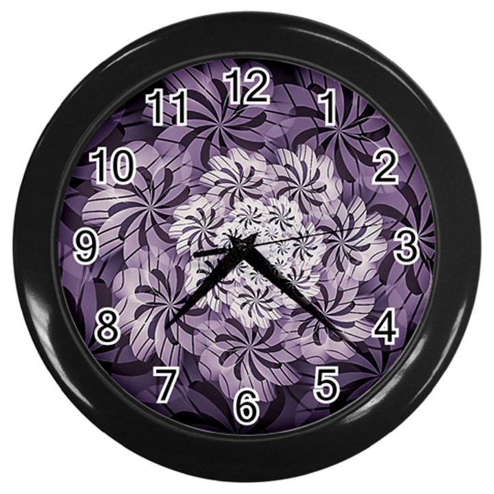 Fractal Floral Striped Lavender Wall Clock (Black)