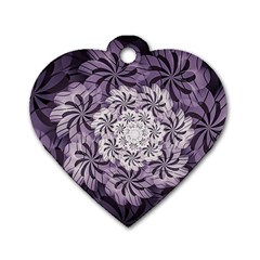 Fractal Floral Striped Lavender Dog Tag Heart (one Side) by Pakrebo