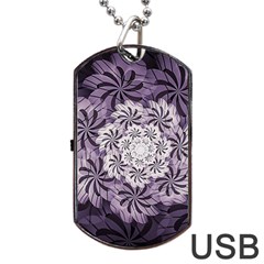 Fractal Floral Striped Lavender Dog Tag Usb Flash (two Sides) by Pakrebo