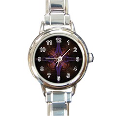 Fractal Cross Blue Geometric Round Italian Charm Watch