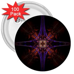 Fractal Cross Blue Geometric 3  Buttons (100 pack) 