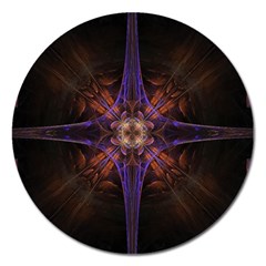 Fractal Cross Blue Geometric Magnet 5  (Round)