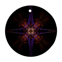 Fractal Cross Blue Geometric Round Ornament (Two Sides)