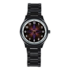 Fractal Cross Blue Geometric Stainless Steel Round Watch