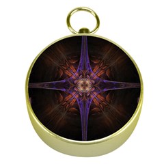 Fractal Cross Blue Geometric Gold Compasses