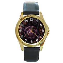 Fractal Gears Steampunk Gearwheel Round Gold Metal Watch by Pakrebo