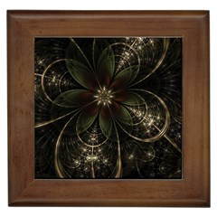 Fractal Gold Green Flower Bloom Framed Tiles by Pakrebo