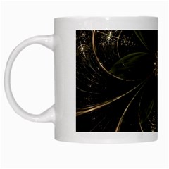 Fractal Gold Green Flower Bloom White Mugs by Pakrebo