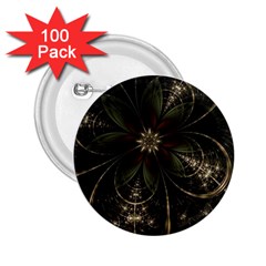 Fractal Gold Green Flower Bloom 2 25  Buttons (100 Pack)  by Pakrebo