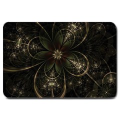 Fractal Gold Green Flower Bloom Large Doormat  by Pakrebo