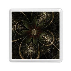 Fractal Gold Green Flower Bloom Memory Card Reader (square) by Pakrebo