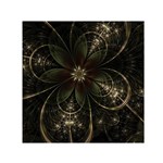 Fractal Gold Green Flower Bloom Small Satin Scarf (Square) Front