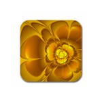 Fractal Yellow Flower Floral Rubber Square Coaster (4 pack)  Front