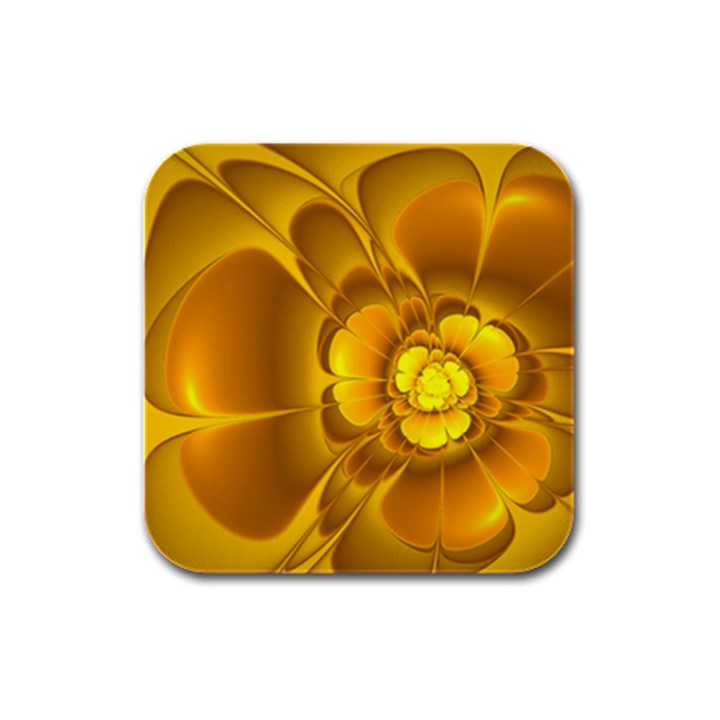 Fractal Yellow Flower Floral Rubber Square Coaster (4 pack) 