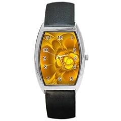 Fractal Yellow Flower Floral Barrel Style Metal Watch