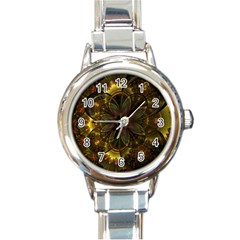 Fractal Flower Fall Gold Colorful Round Italian Charm Watch by Pakrebo