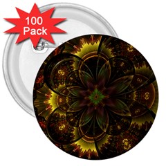 Fractal Flower Fall Gold Colorful 3  Buttons (100 Pack)  by Pakrebo