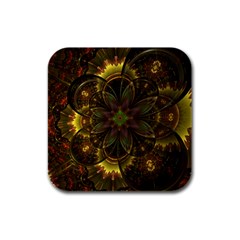 Fractal Flower Fall Gold Colorful Rubber Square Coaster (4 Pack)  by Pakrebo