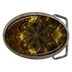 Fractal Flower Fall Gold Colorful Belt Buckles by Pakrebo