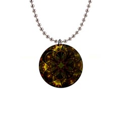 Fractal Flower Fall Gold Colorful 1  Button Necklace by Pakrebo