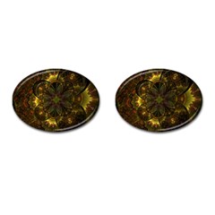 Fractal Flower Fall Gold Colorful Cufflinks (oval) by Pakrebo