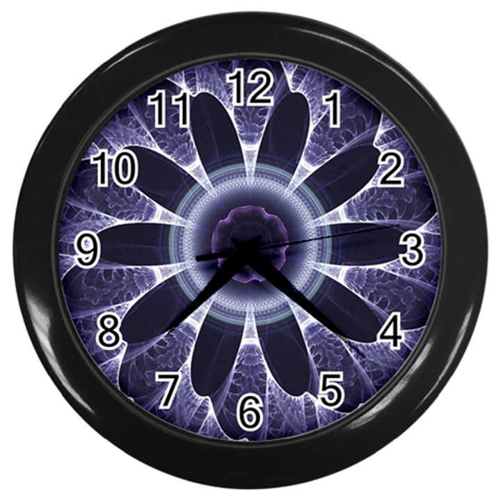 Fractal Feathers Blue Purple Wall Clock (Black)