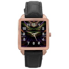 Fractal Colorful Pattern Fantasy Rose Gold Leather Watch  by Pakrebo