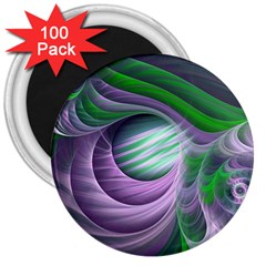 Purple Green Fractal Texture 3  Magnets (100 Pack) by Pakrebo