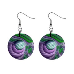 Purple Green Fractal Texture Mini Button Earrings by Pakrebo