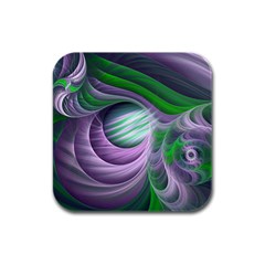 Purple Green Fractal Texture Rubber Square Coaster (4 Pack)  by Pakrebo