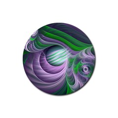 Purple Green Fractal Texture Rubber Coaster (round)  by Pakrebo