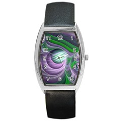 Purple Green Fractal Texture Barrel Style Metal Watch by Pakrebo