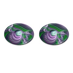 Purple Green Fractal Texture Cufflinks (oval) by Pakrebo