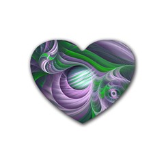 Purple Green Fractal Texture Rubber Coaster (heart)  by Pakrebo