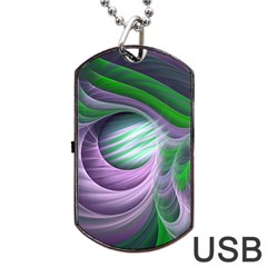 Purple Green Fractal Texture Dog Tag Usb Flash (one Side) by Pakrebo