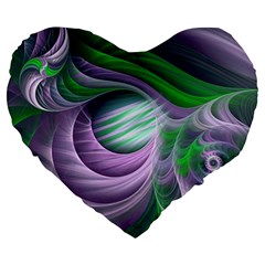 Purple Green Fractal Texture Large 19  Premium Heart Shape Cushions by Pakrebo