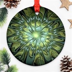 Fractal Green Gold Glowing Ornament (Round)