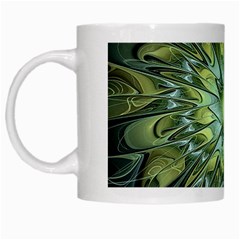 Fractal Green Gold Glowing White Mugs